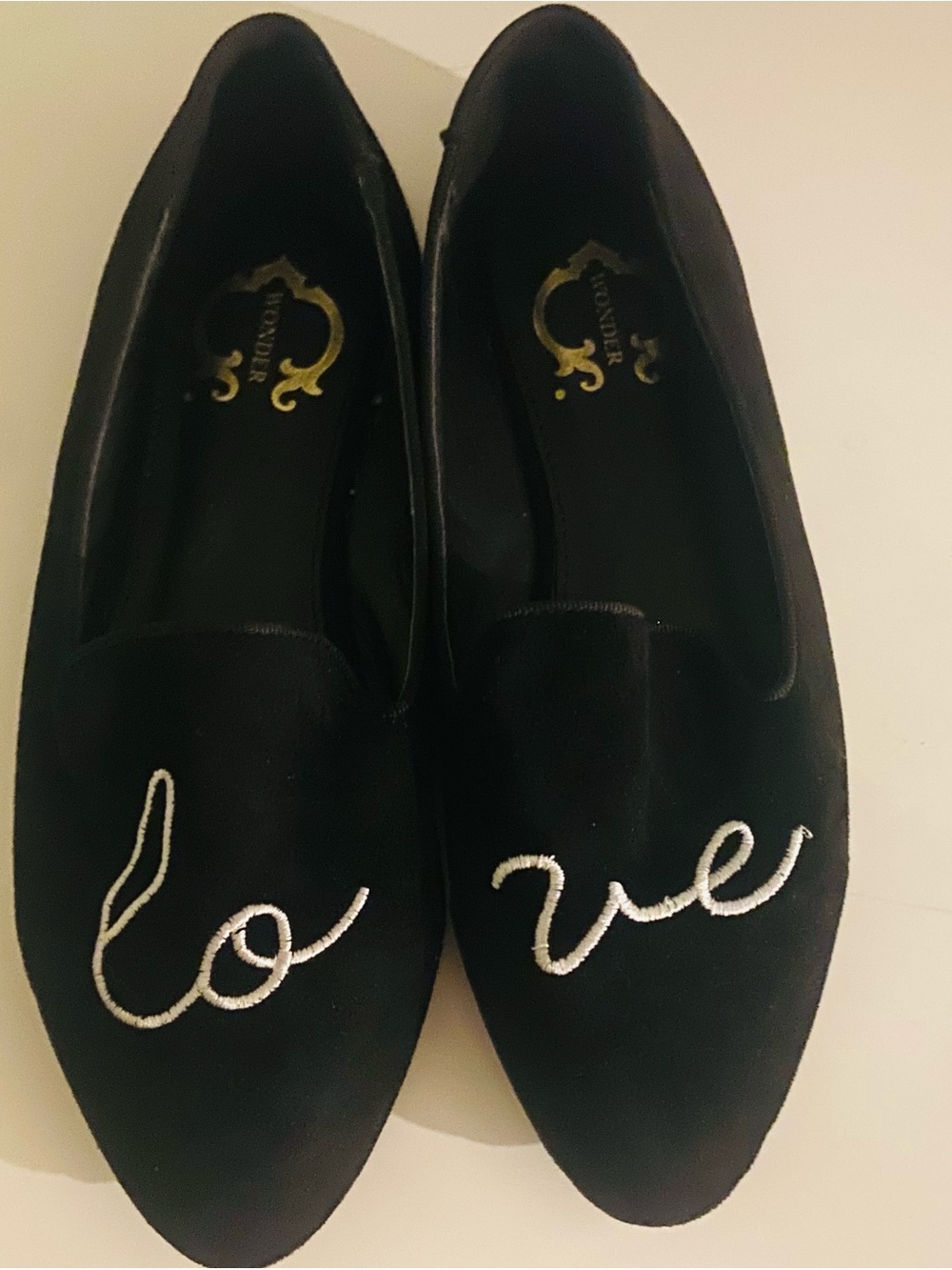 Black Velvet 'Love' Embroidered Flats: obsessed with how adorable they are!